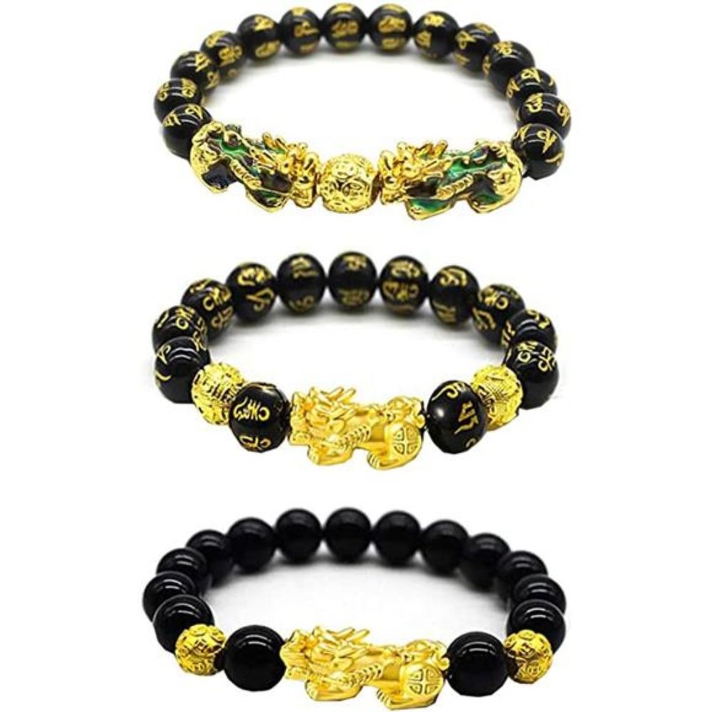 Feng Shui Good Luck Wealth Bracelet, 3 Pcs Hand Carved Mantra Bead Bracelets